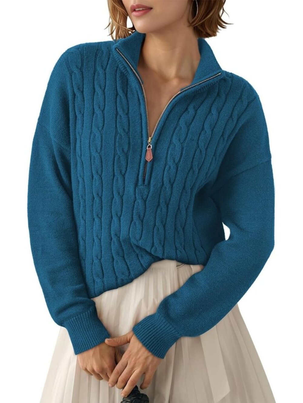 Cozy Women's Quarter Zip Ribbed Cable Knit Sweater for Fall & Winter 2026